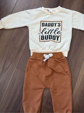 Daddy's Little Buddy Cream Sweatshirt & Rust Brown Joggers Set